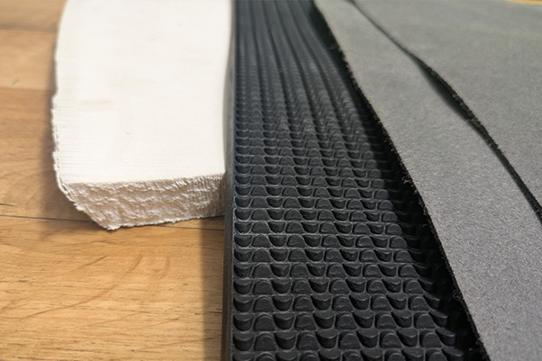 Open Barefoot bill of materials — leather, rubber sheet, glue and thread
